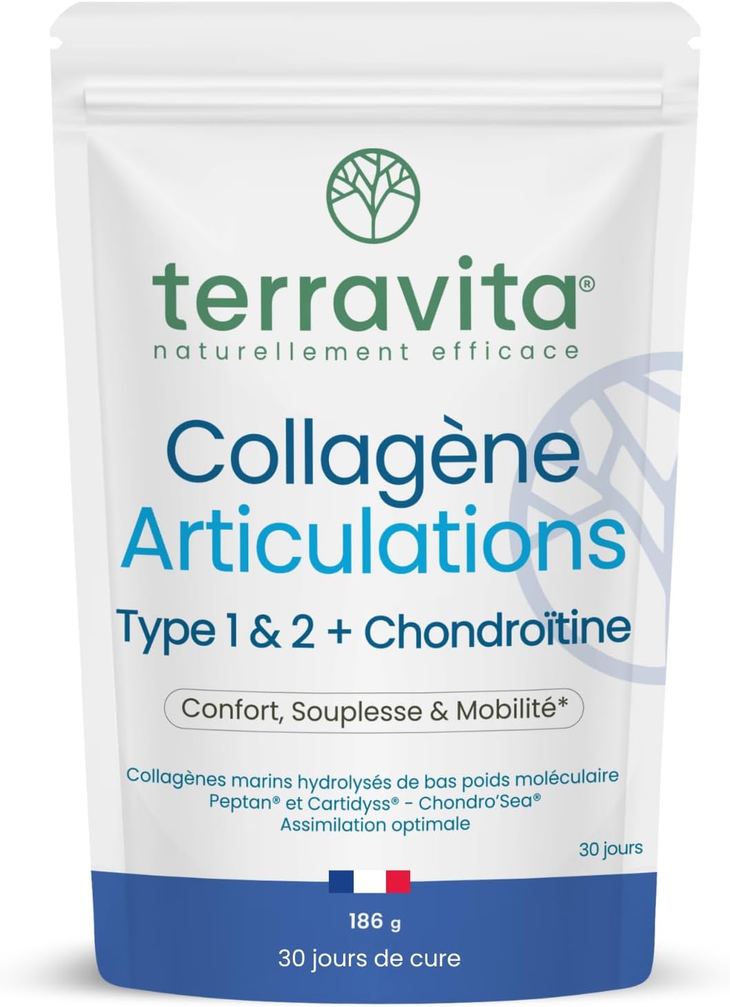 Collagen Joints Powder | Peptan & Cartidyss Marine Collagen Peptides Types 1 and 2 + Chondro'Sea Chondroitin + Vitamin C | 30 Days of Cure | Made in France | Terravita - Image 2
