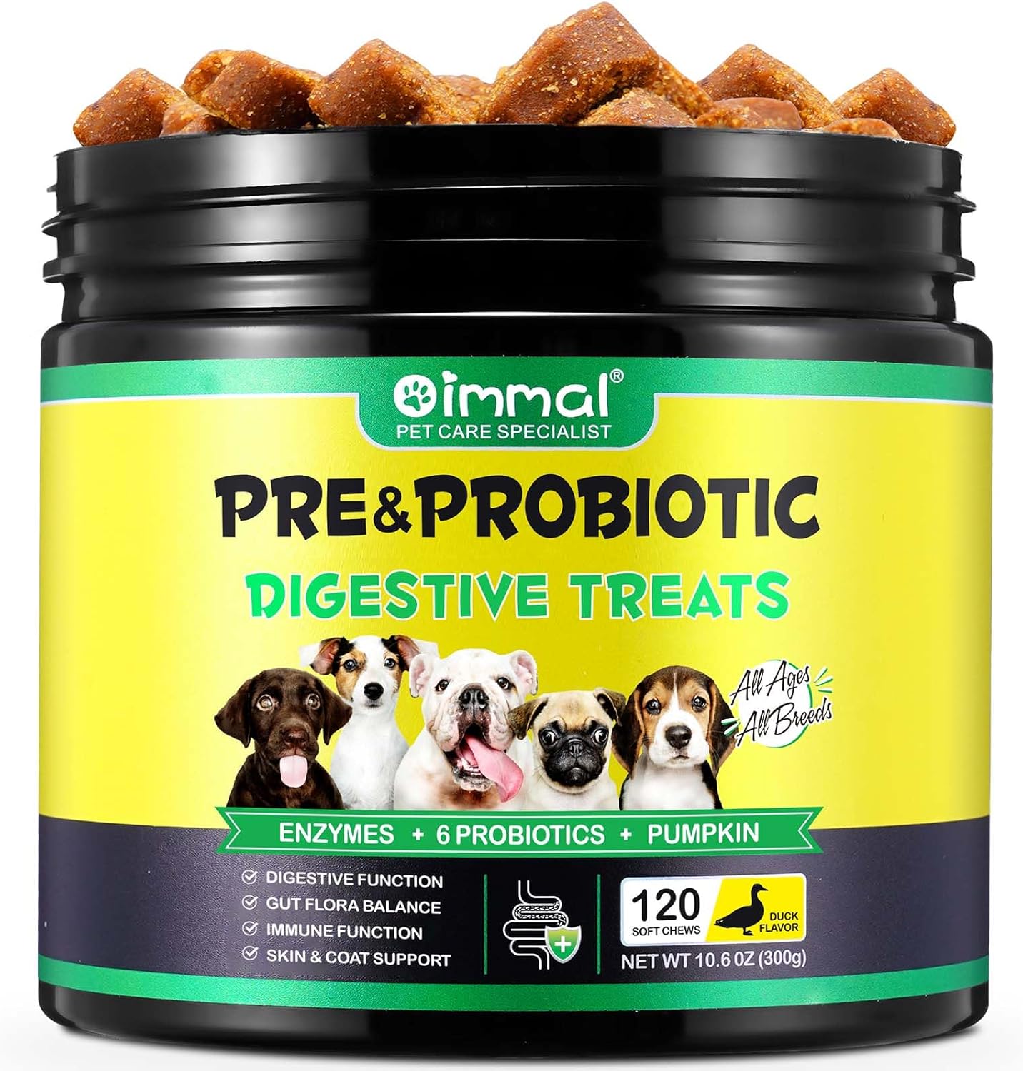 Dog Probiotic Tablets for Chewing, Prebiotics and Digestive Prebiotics for All Dogs, Stomach Pain, Stools and Bloating, Immunity, Itching, Diarrhea Duck Flavour (300g, 120tablets) - Image 2