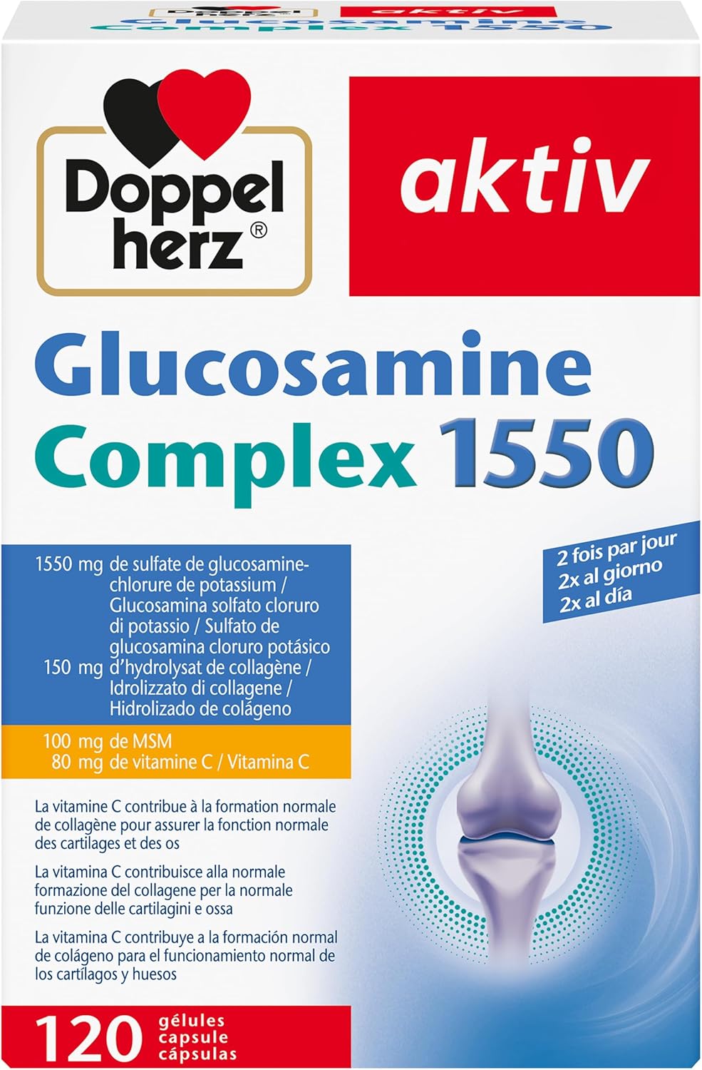 Doppelherz Glucosamine Complex 1550 - Collagen + MSM + Vitamin C - as a contribution to normal collagen formation for normal cartilage function - 120 capsules - Image 2