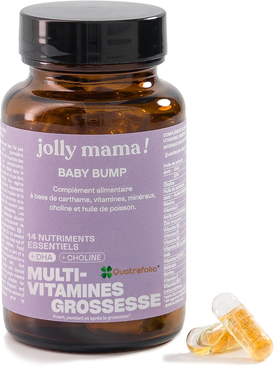 Jolly mama! Baby Bump | Multi-Vitamins Pregnancy | With DHA, Choline, Vitamin B9 Active Quatrefolic | Made in France | Cure 1 Month, 60 Capsules - Image 2