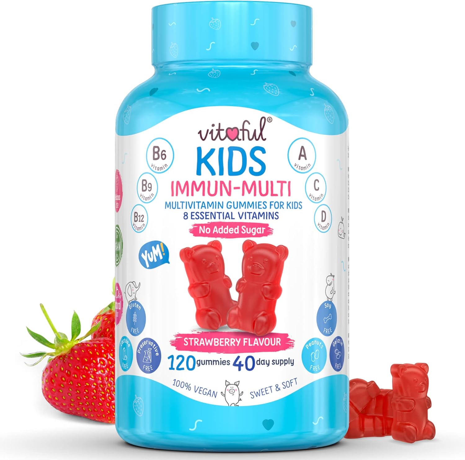 Kids Vitamins for Children - Gummies Multivitamin Immune Defenses - Vitamins A,B,C,D,E - Natural Prebiotic Fibres - Sugar Free - 100% Vegan - 120 Gummies - Image 2
