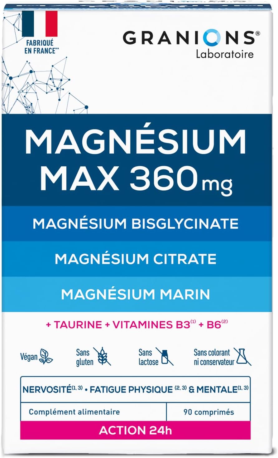 Magnesium Max 360 GRANIONS - Magnesium Bisglycinate, Magnesium Marin, Magnesium Citrate - Anti-Stress Dietary Supplement - Vitamin B6, Fatigue Stress - 24H Action - 90 Tablets - 1 Month - Image 2