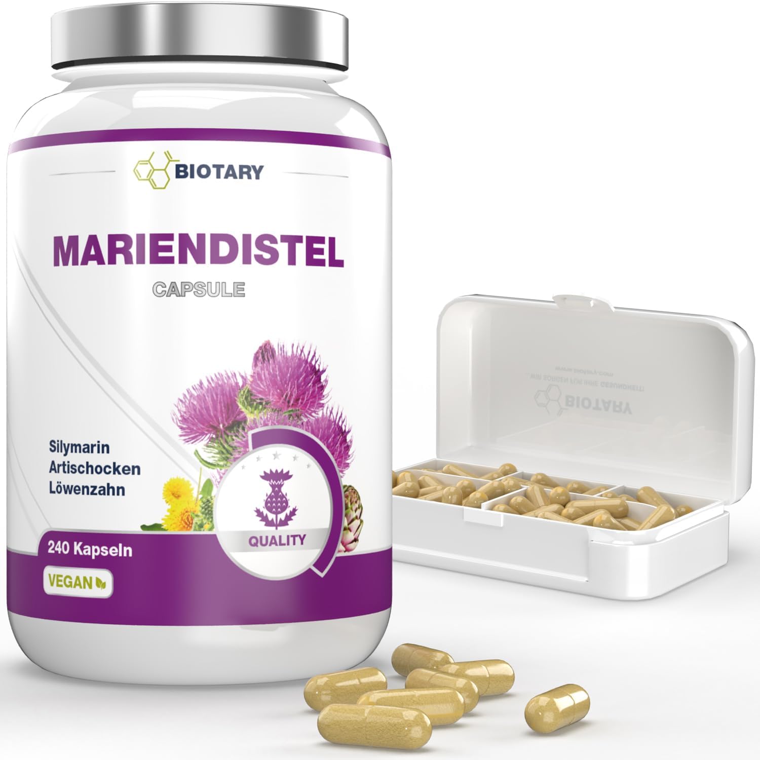 Milk Thistle Extract Complex - Artichoke Dandelion - 80% Silymarin - 240 Capsules - 8 Months - 550mg Per Capsule - With Pill Box - Vegan - Premium Quality - Image 2