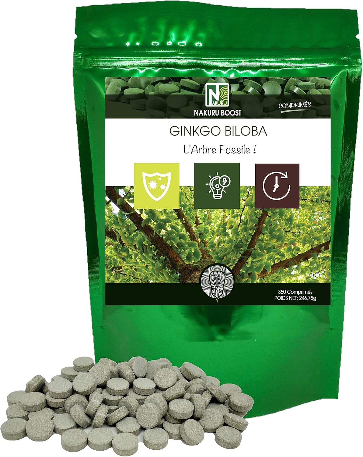 NAKURU | Ginkgo Biloba | Boost Range | Made in France | "The Fossil Tree!" | (350 Tablets of 705mg / Net Weight: 245g / Green) - Image 2