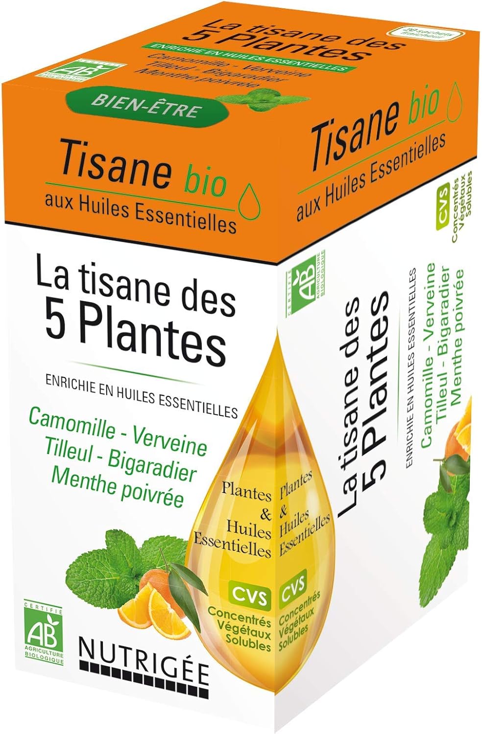 NUTRIGÉE - Organic Herbal Tea - Wellness - Relaxation & Digestion - Chamomile, Verbena, Lime, Bigaradier, Peppermint - Peppermint Essential Oils - 20 Sachets - Image 2