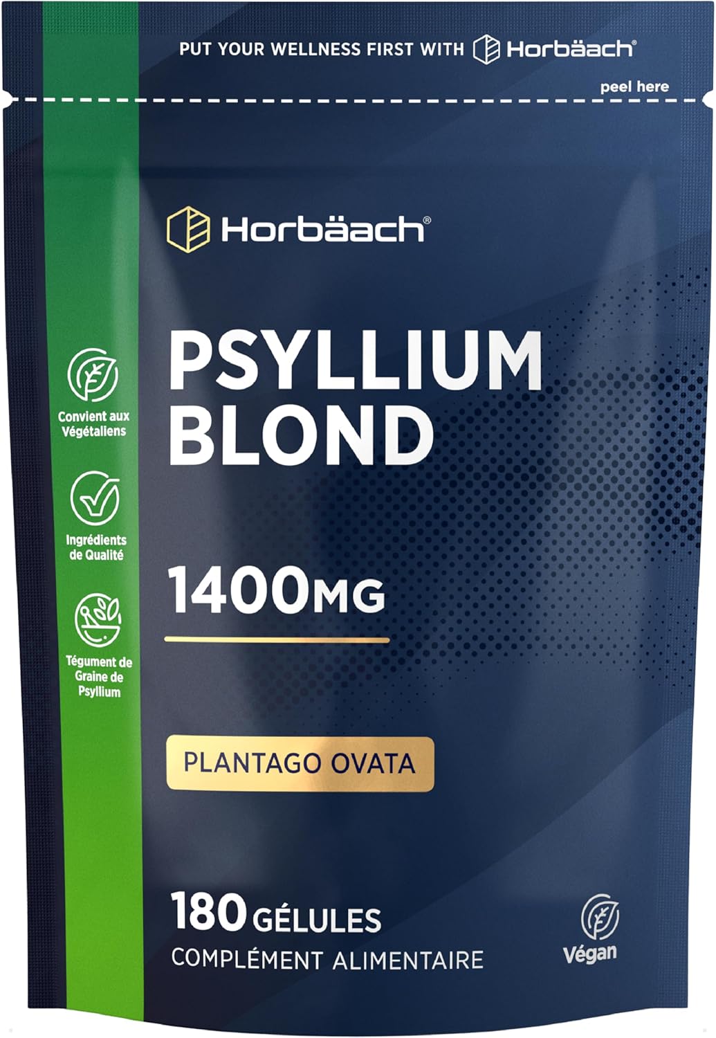 Psyllium Blond Capsules 1400 mg | 180 Vegan Capsules | Husk Fiber High Dosage | Natural Prebiotic | Horbaach - Image 2