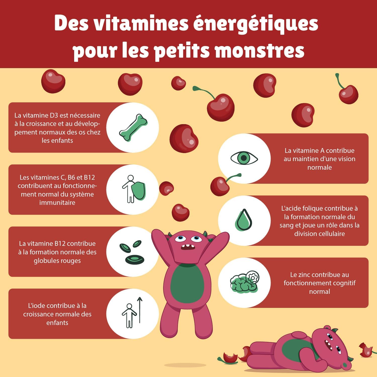 Gummies Child Multivitamins | Sugar Free | 17 Nutrients: Vitamins C, D, B, Zinc, Selenium, Iodine … | Immunity + Fatigue | Cherry Taste | Vegavero - Image 6