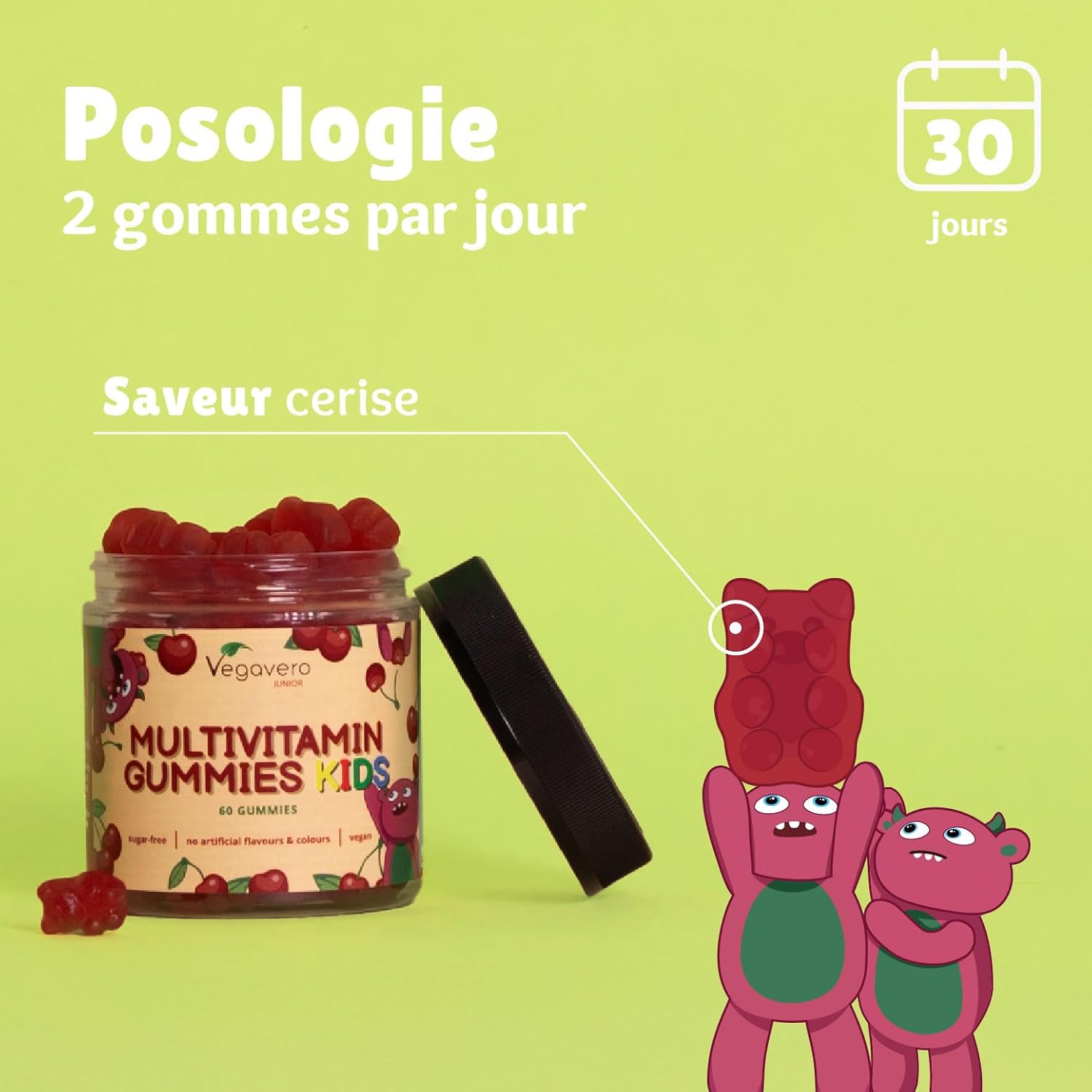 Gummies Child Multivitamins | Sugar Free | 17 Nutrients: Vitamins C, D, B, Zinc, Selenium, Iodine … | Immunity + Fatigue | Cherry Taste | Vegavero - Image 8