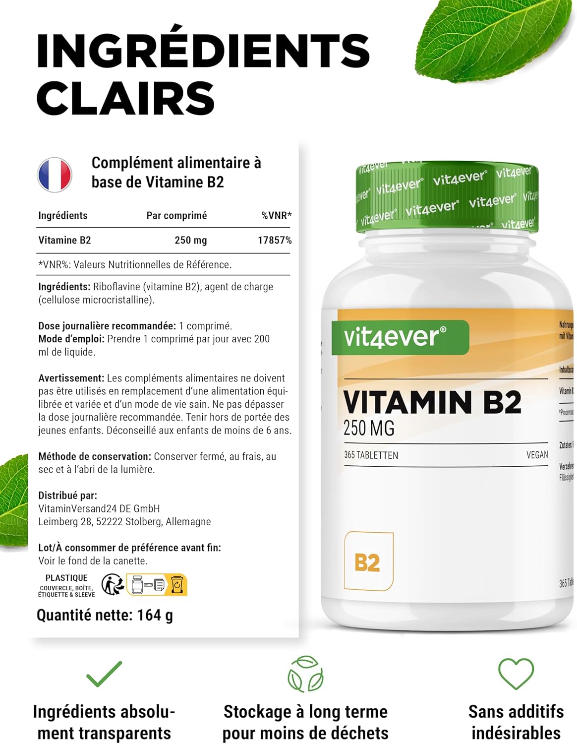 Vitamin B2 (Riboflavin) - 250 mg - 365 tablets - High dose - No unwanted additives - Vegan - Image 6