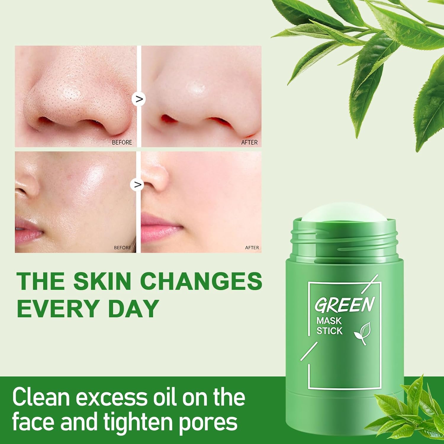 2 Pieces Green Tea Mask Stick Black Dot Mask for Deep Cleansing, Oil Control, Eliminating Blackhead Mask - Pure Green Tea Extract, Soothing Moisturizer, Green Mask Stick Portable Easy - Image 3