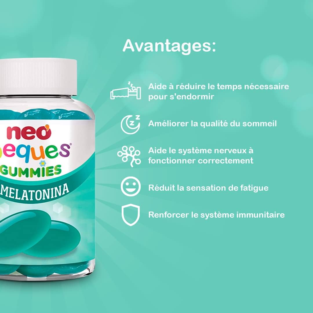 Neo Peques - Melatonin Erasers for Children from 3 Years and Up - 30 Sachets (1 Month) - 100% Natural Ingredients - The Gum Contains Melatonin to Improve Sleep - Blackberry Taste - Image 4