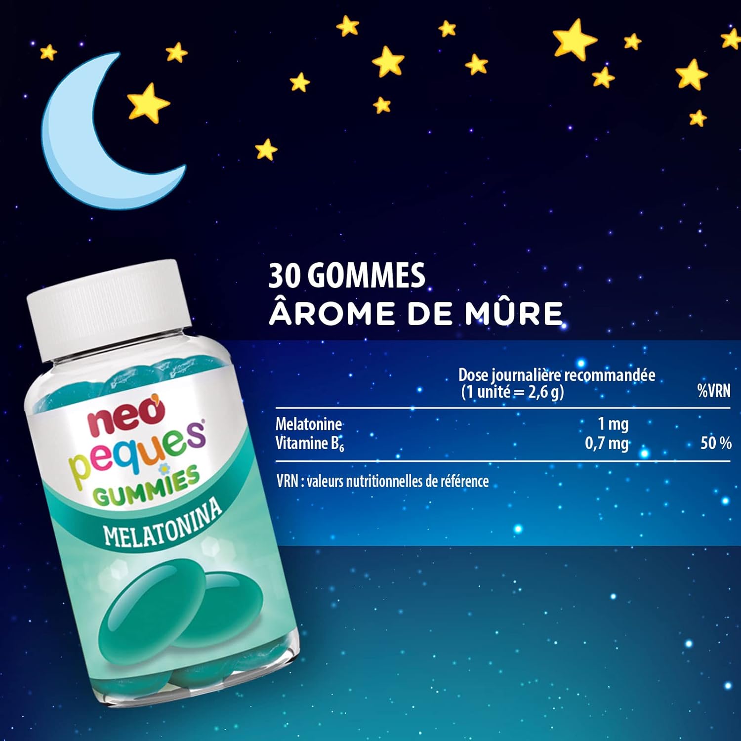 Neo Peques - Melatonin Erasers for Children from 3 Years and Up - 30 Sachets (1 Month) - 100% Natural Ingredients - The Gum Contains Melatonin to Improve Sleep - Blackberry Taste - Image 9