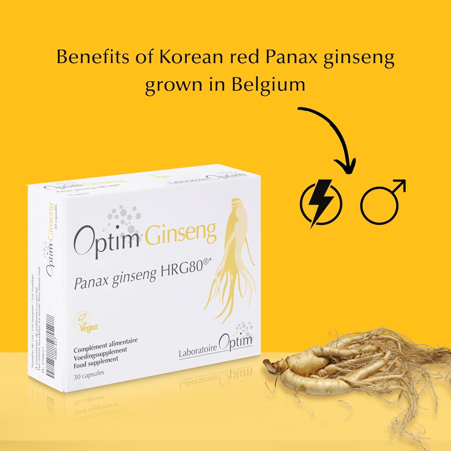 PACK 3 x Natural Ginseng for Men Erection 90 Capsules - 3 Months | Panax Red Korean Ginseng Supplement Belgium Grown Extra Strong in Powerful Ginsenosides | Optim Ginseng - Image 5