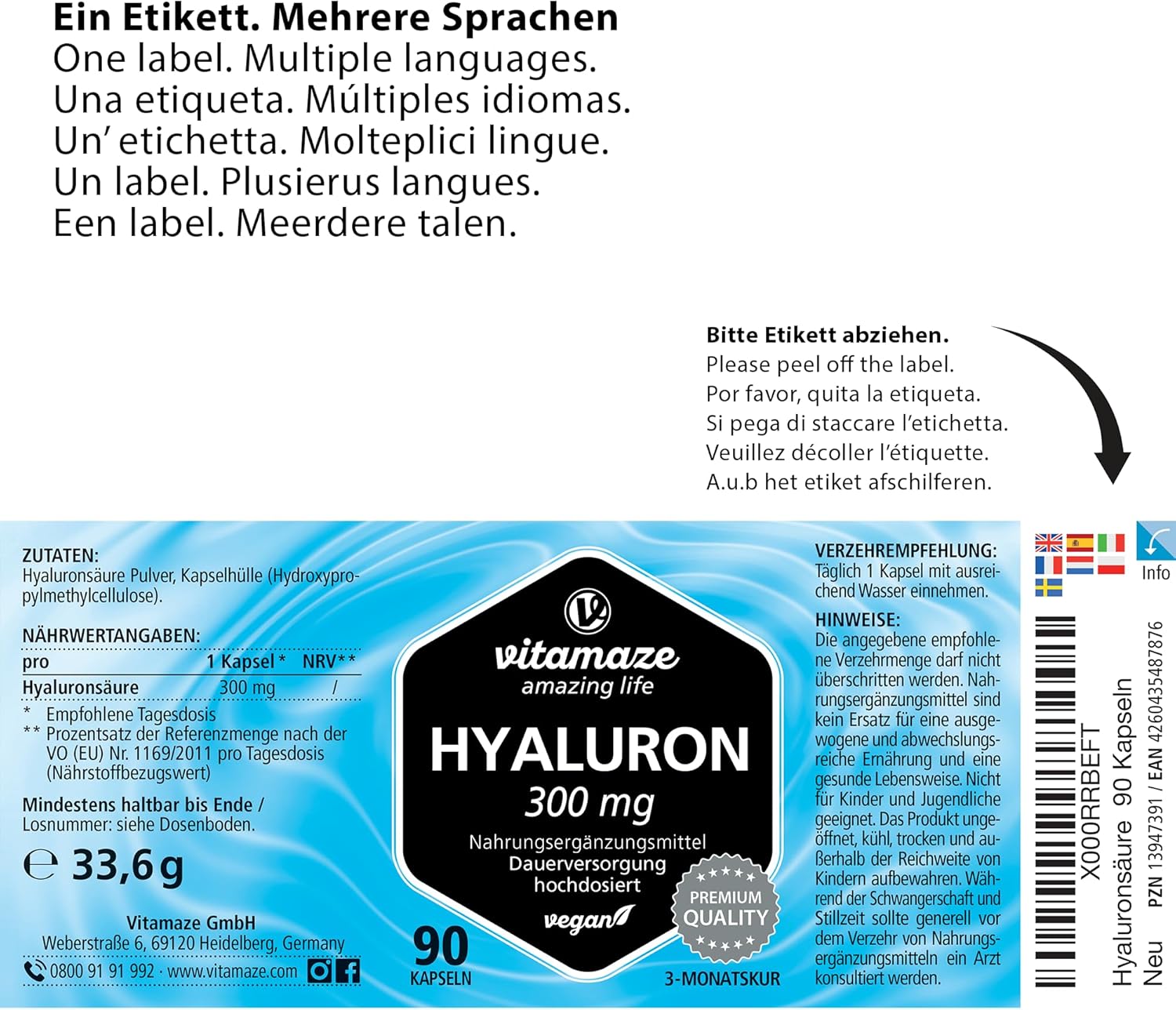 Hyaluronic Acid Capsules for 3 Months – 300 mg per Capsule of Micro-Molecules 500-700 kDa – High Bioavailability – Food Supplement Without Useless Additives - Image 7