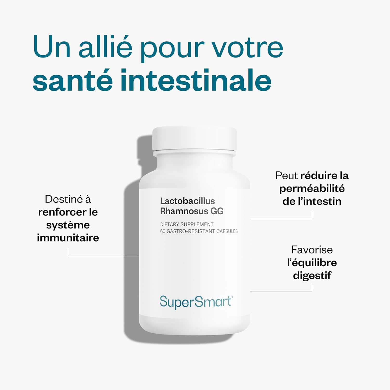Lactobacillus Rhamnosus GG - Probiotic - Balance Microbiota and intestinal flora - Boosts the immune system - Stimulates the production of Lactobacillus - 60 capsules - Vegan - Supersmart - Image 3
