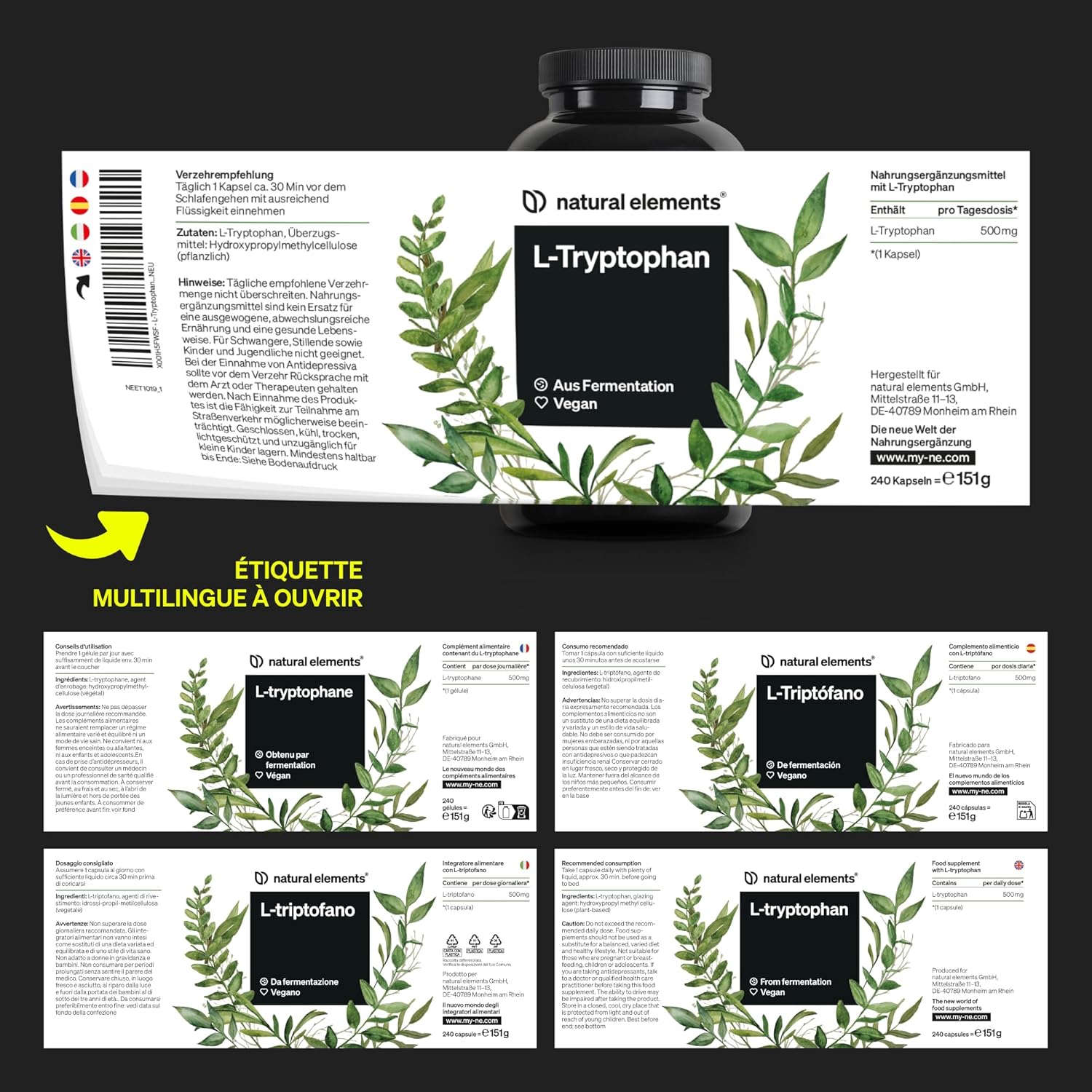 L-Tryptophan 500mg per Capsule - 240 Capsules (8 Months Supply) - Supplement to Improve Sleep Quality - Tryptophan Relaxing Anti-Stress - 100% Vegan - Image 7