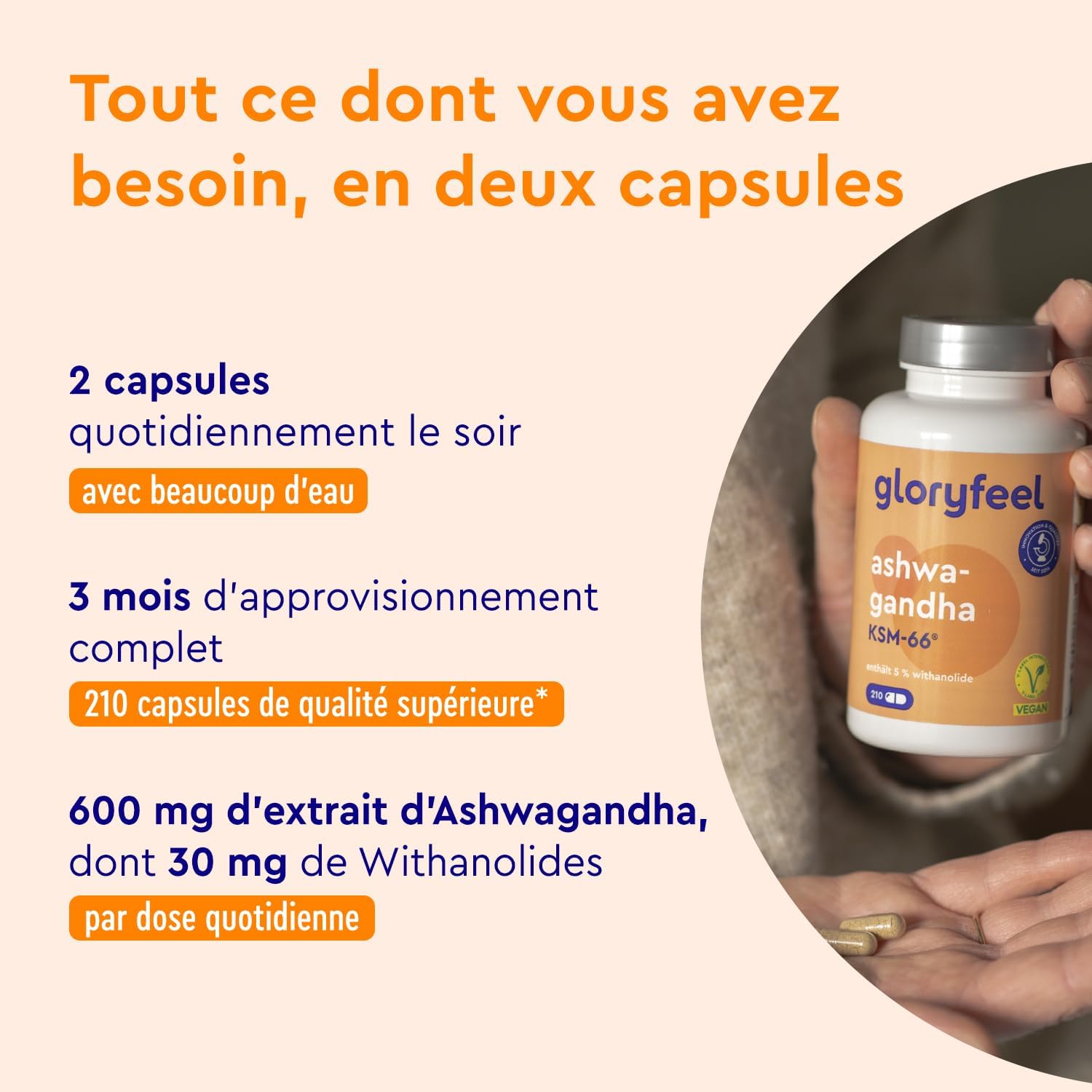 Ashwagandha Patented KSM-66, 210 Capsules, 7200 mg Ashwagandha Pure 600 mg Extract (12:1), Extra Strength: Min 5% Withanolides, Pure Sleep Berry Extract, Stress, Energy, Wellness, 100% Vegan - Image 3