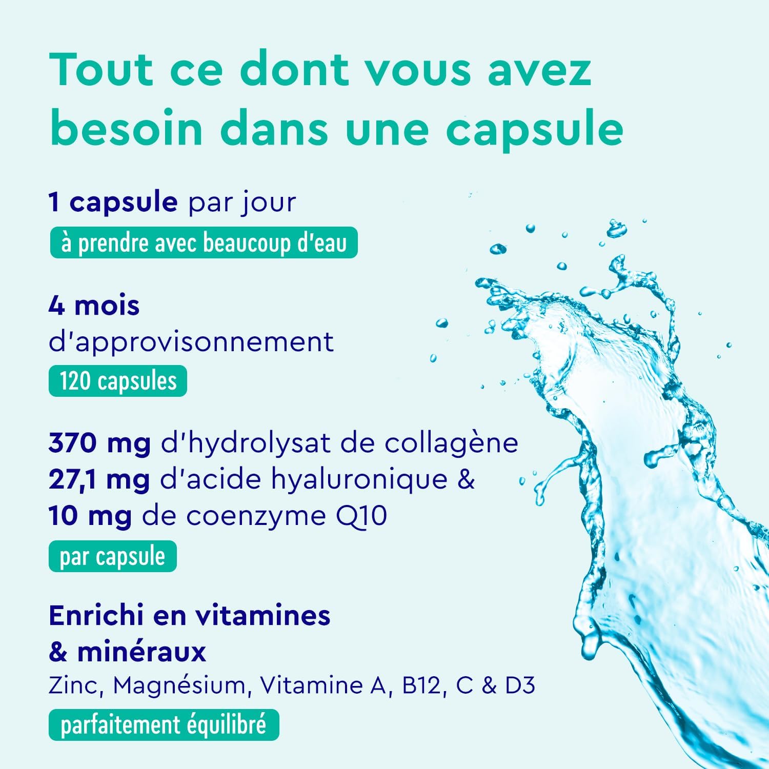 Marine Collagen + Hyaluronic Acid & Q10, 120 Capsules, Enriched with Zinc, Magnesium, Vitamins B12, D3, A & C, Premium Collagen Complex for Skin, Hair & Joints*, No Additives - Image 3