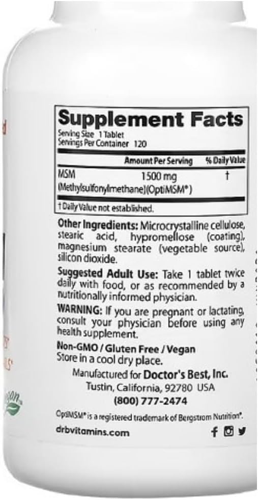 Doctor's Best - MSM with OptiMSM | High Quality MSM - 120 Tablets - Image 3