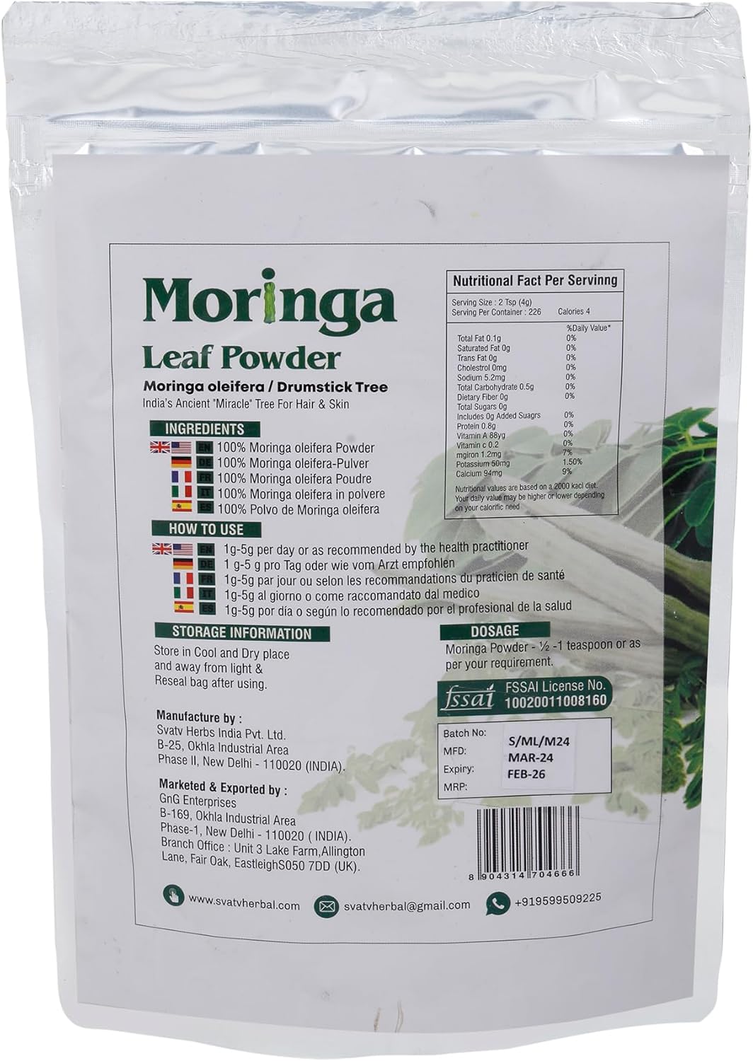 SVATV Natural Moringa Powder | Moringa Oleifera Leaf Powder | Rich In Antioxidants | For Moringa Tea, Moringa Powder For Hair - 227g - Image 3