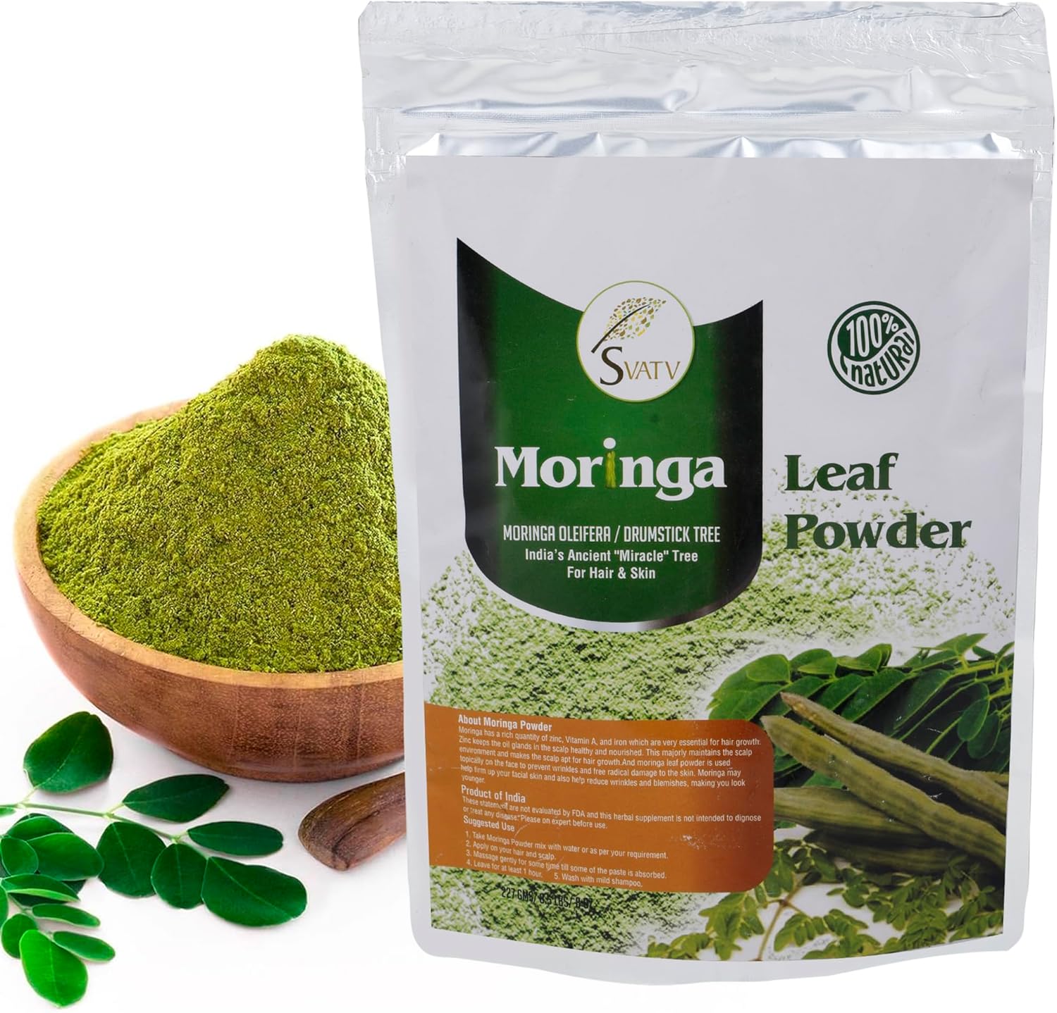 SVATV Natural Moringa Powder | Moringa Oleifera Leaf Powder | Rich In Antioxidants | For Moringa Tea, Moringa Powder For Hair - 227g - Image 4