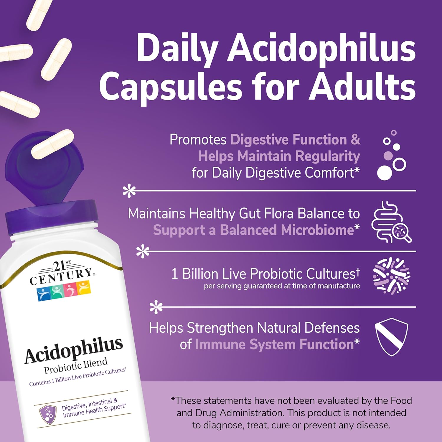 21st Century Health Care, Lactobacillus Acidophilus Probiotic Mix - x150caps - Image 3