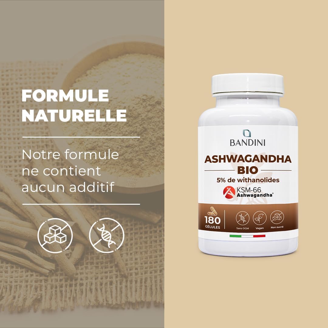 Bandini Ashwagandha Organic KSM-66 Extra Strong - 500mg per Dose, 5% Witanolides - 180 Capsules for 6 Months - Withania Somnifera Powder 100% Vegan - Physical & Mental Wellness, Tonus, Concentration - Image 8