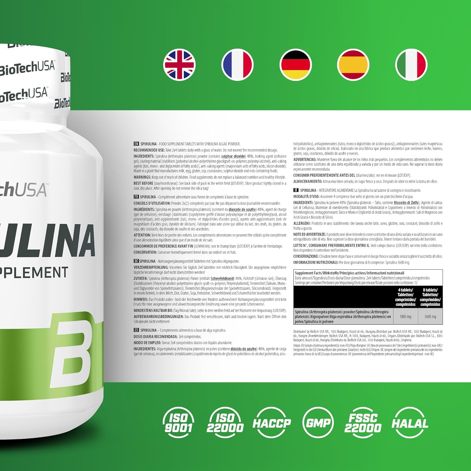 BioTechUSA Spirulina | Rich in Vitamins and Proteins | 3600mg Daily Dose | Suitable for Various Diets | 100 Tablets - Image 4