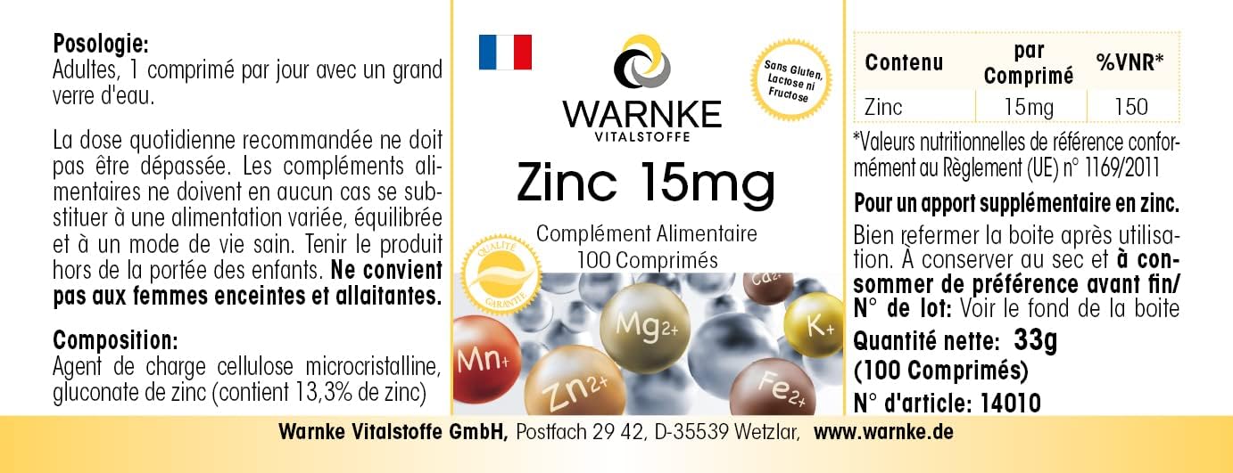 Zinc 15 mg - 100 tablets, organic form in the form of zinc gluconate, trace element, vegan | Warnke Vitalstoffe - Quality from German pharmacies - Image 3