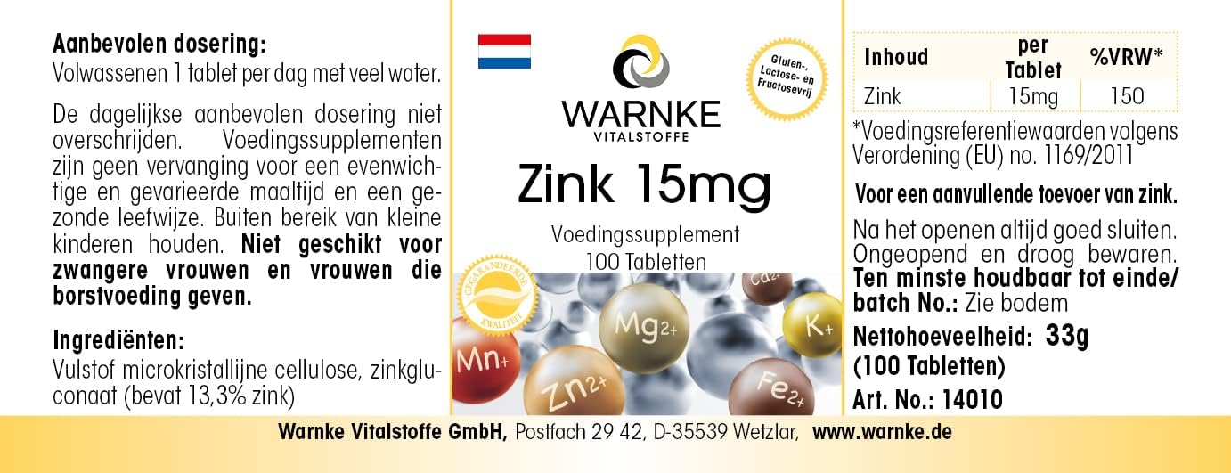 Zinc 15 mg - 100 tablets, organic form in the form of zinc gluconate, trace element, vegan | Warnke Vitalstoffe - Quality from German pharmacies - Image 6