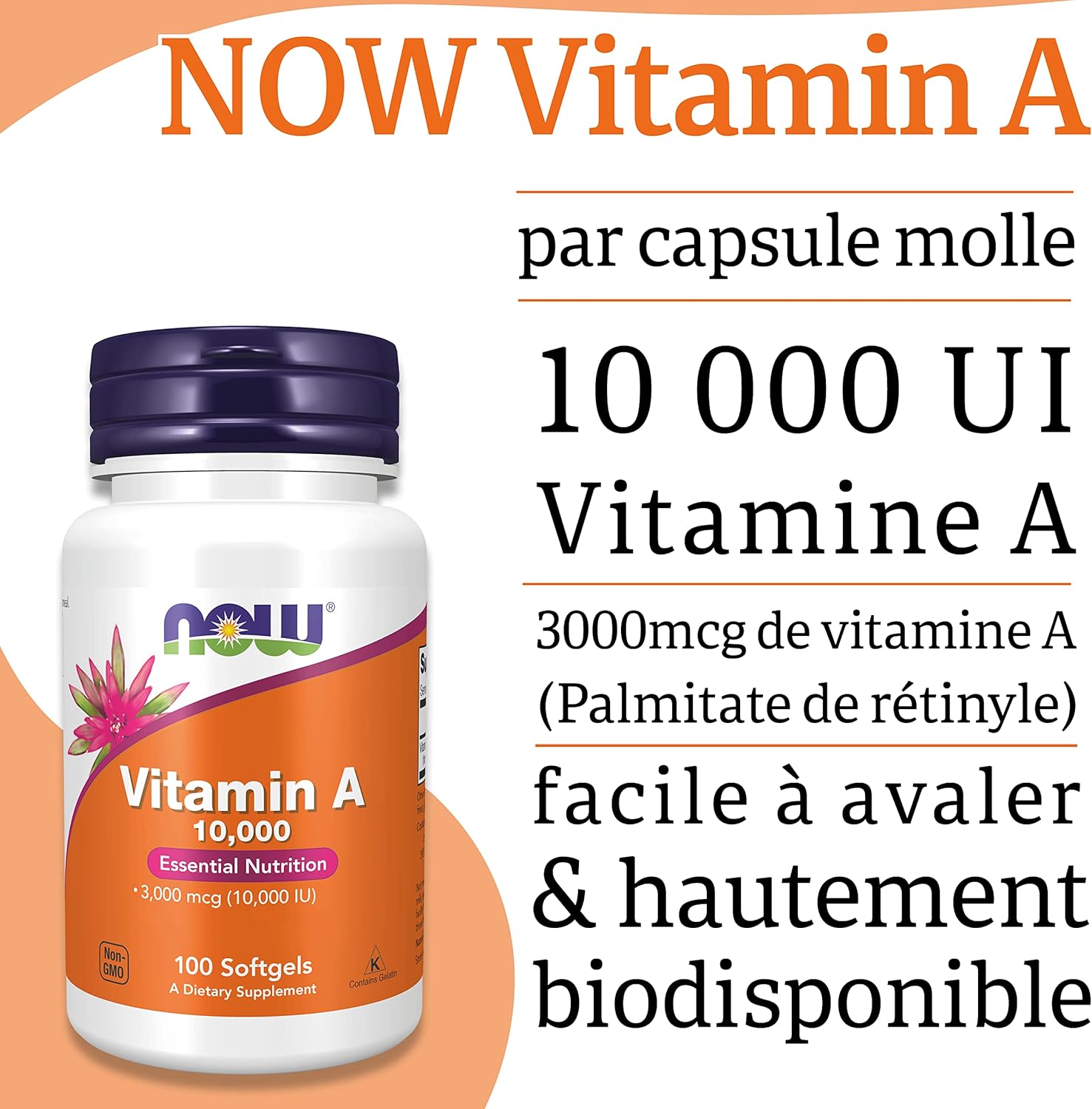 Now Foods, Vitamin A, 10,000IU (3,000mcg), Retinyl Palmitate Base and Cod Liver Oil, High Dosed, 100 Capsules, Laboratory Tested, Gluten Free, Soy-Free, Non-GMO - Image 6