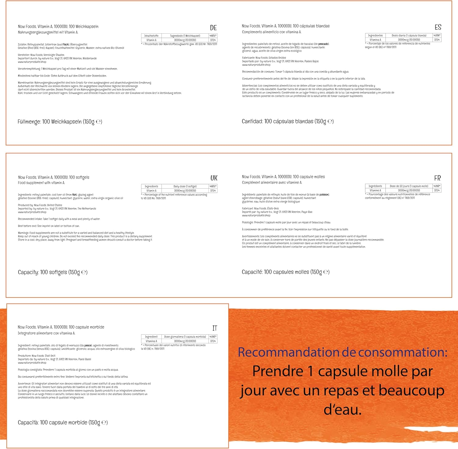 Now Foods, Vitamin A, 10,000IU (3,000mcg), Retinyl Palmitate Base and Cod Liver Oil, High Dosed, 100 Capsules, Laboratory Tested, Gluten Free, Soy-Free, Non-GMO - Image 10