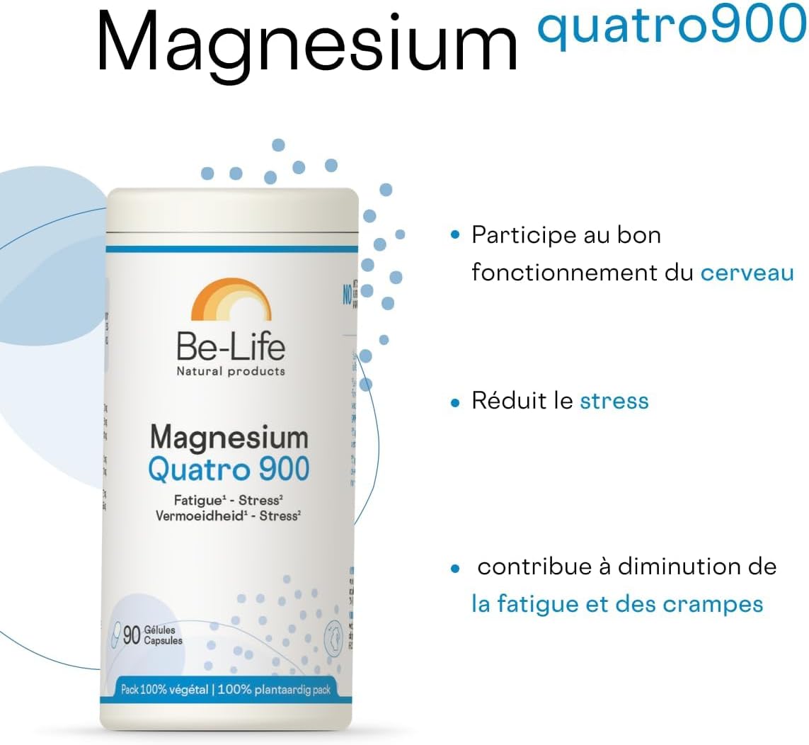 BE-LIFE | MAGNESIUM QUATRO 900 | Dietary Supplement | Fatigue & Stress | Normal Nervous System Function | Vitamin B6 | 180 Capsules - Image 3