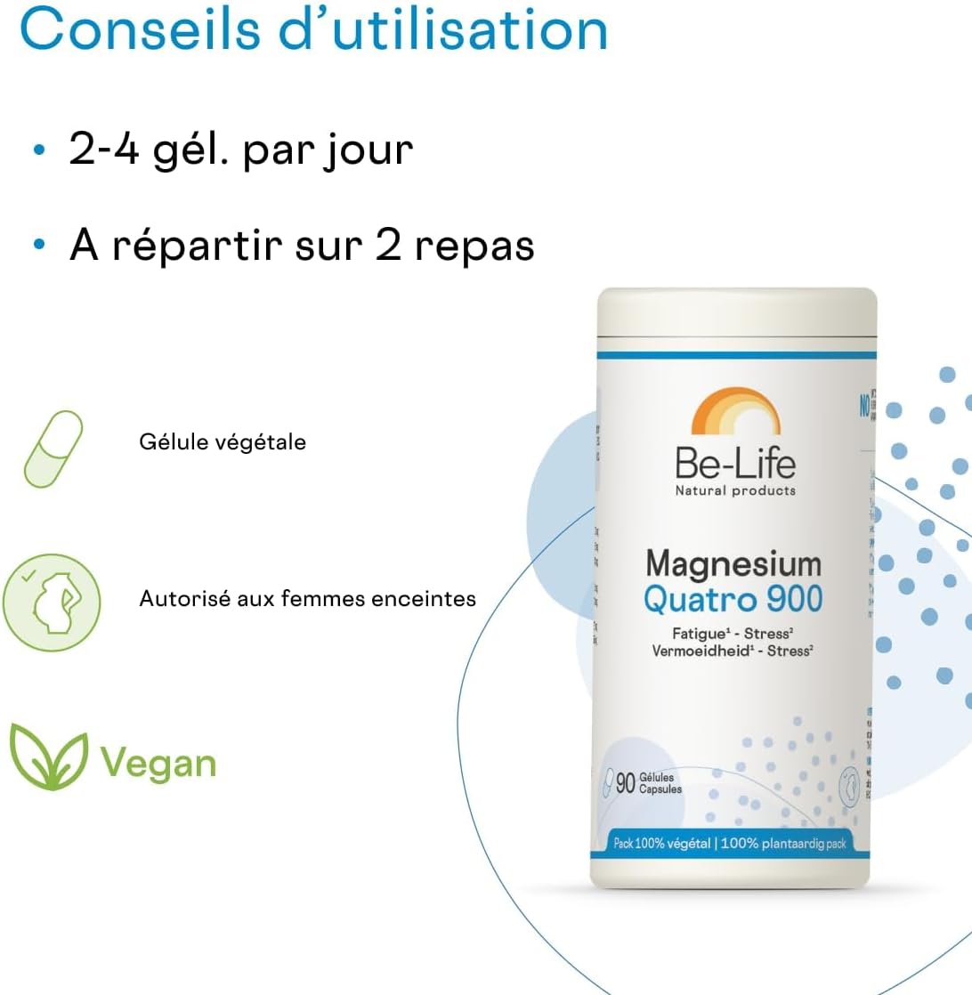 BE-LIFE | MAGNESIUM QUATRO 900 | Dietary Supplement | Fatigue & Stress | Normal Nervous System Function | Vitamin B6 | 180 Capsules - Image 5