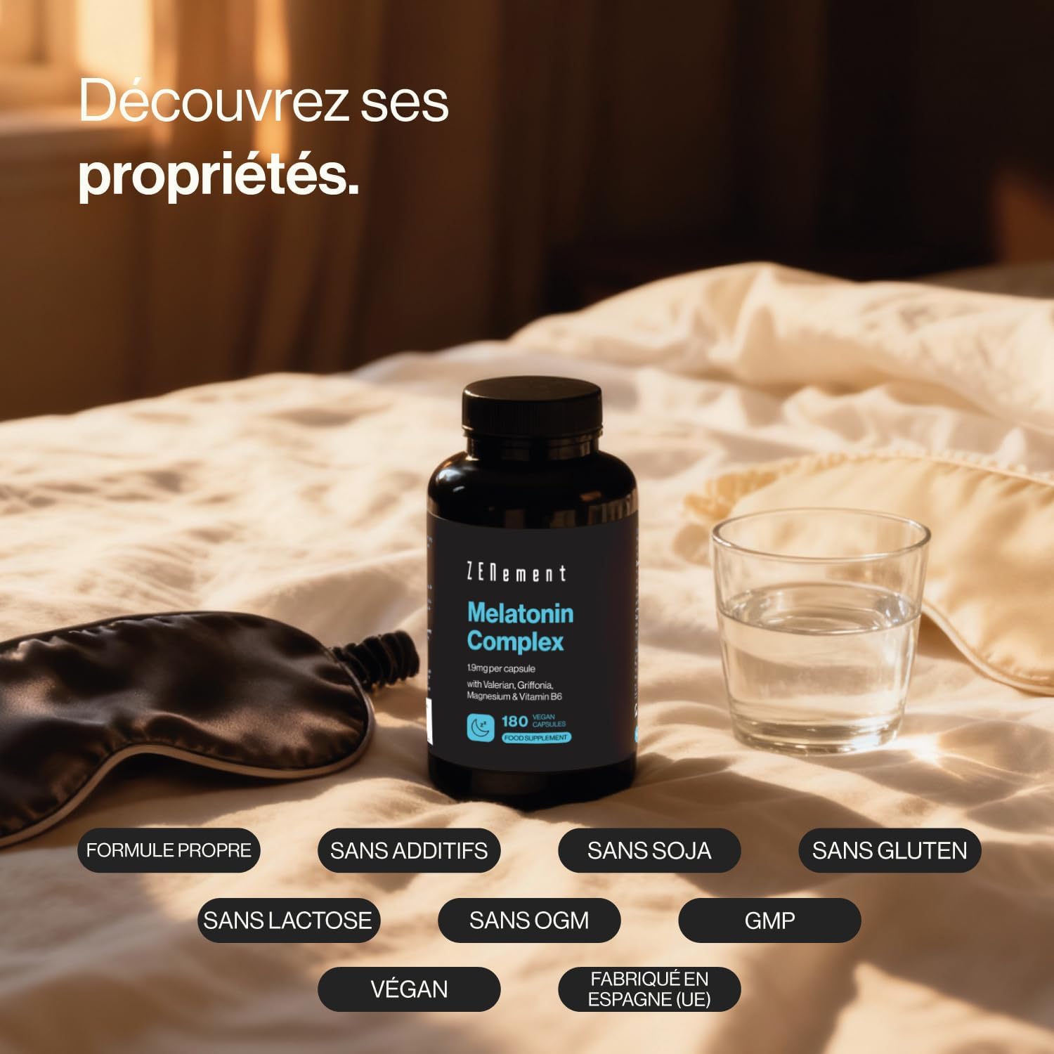 Melatonin Complex 1.9 mg – With Griffonia (20 mg 5‑HTP), Valerian, Magnesium & Vitamin B6 – Contributes to Sleep and Reduce Fatigue – 180 Vegan Capsules – Zenement - Image 3