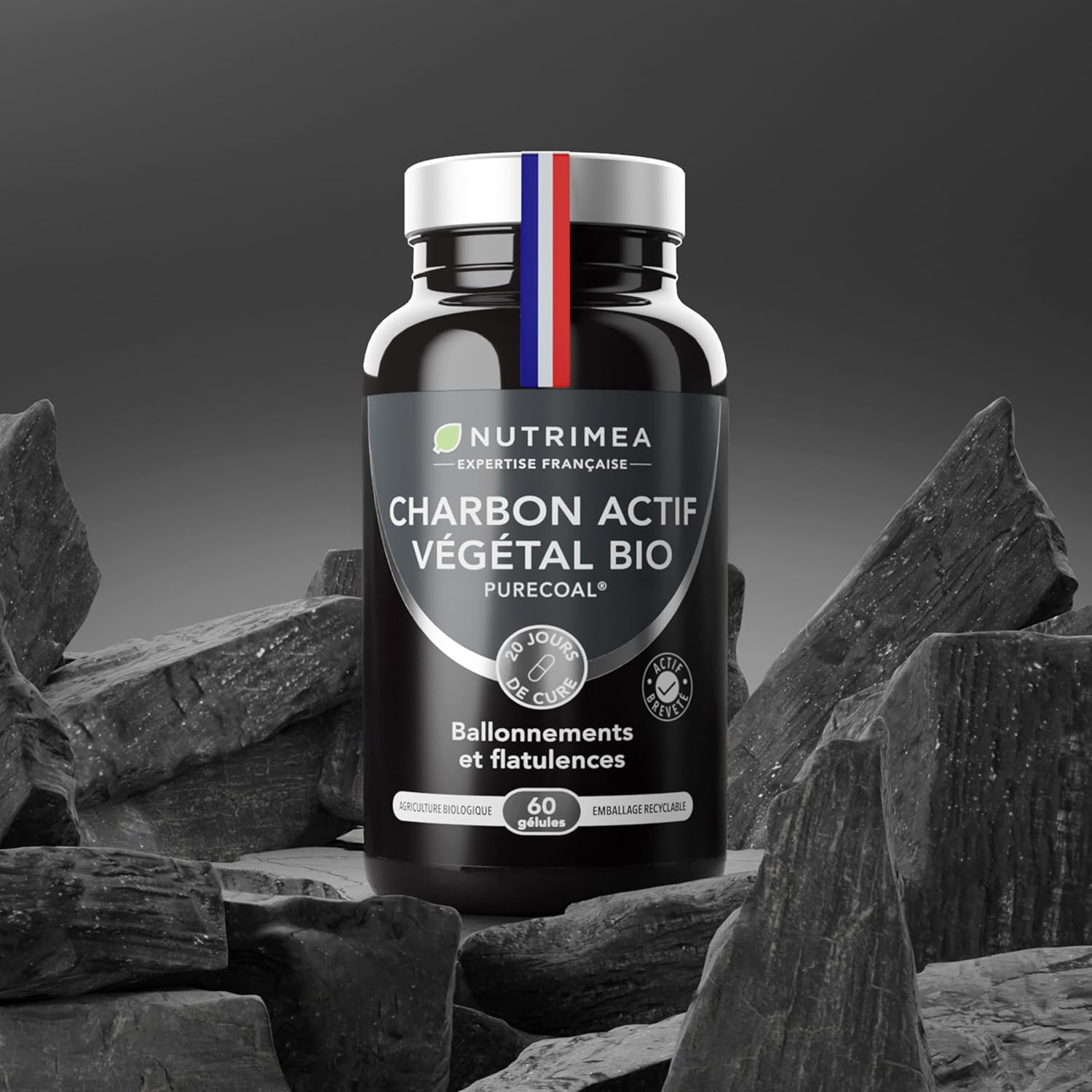 Organic Activated Carbon - Vegetable Charcoal 2000 mg - PURECOAL Patented - Made from French Chestnut Wood - Against Bloating, Flatulence, Swollen Belly - 60 Vegan Capsules - Nutrimea - Image 8