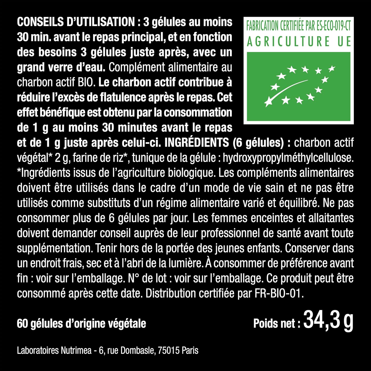 Organic Activated Carbon - Vegetable Charcoal 2000 mg - PURECOAL Patented - Made from French Chestnut Wood - Against Bloating, Flatulence, Swollen Belly - 60 Vegan Capsules - Nutrimea - Image 10