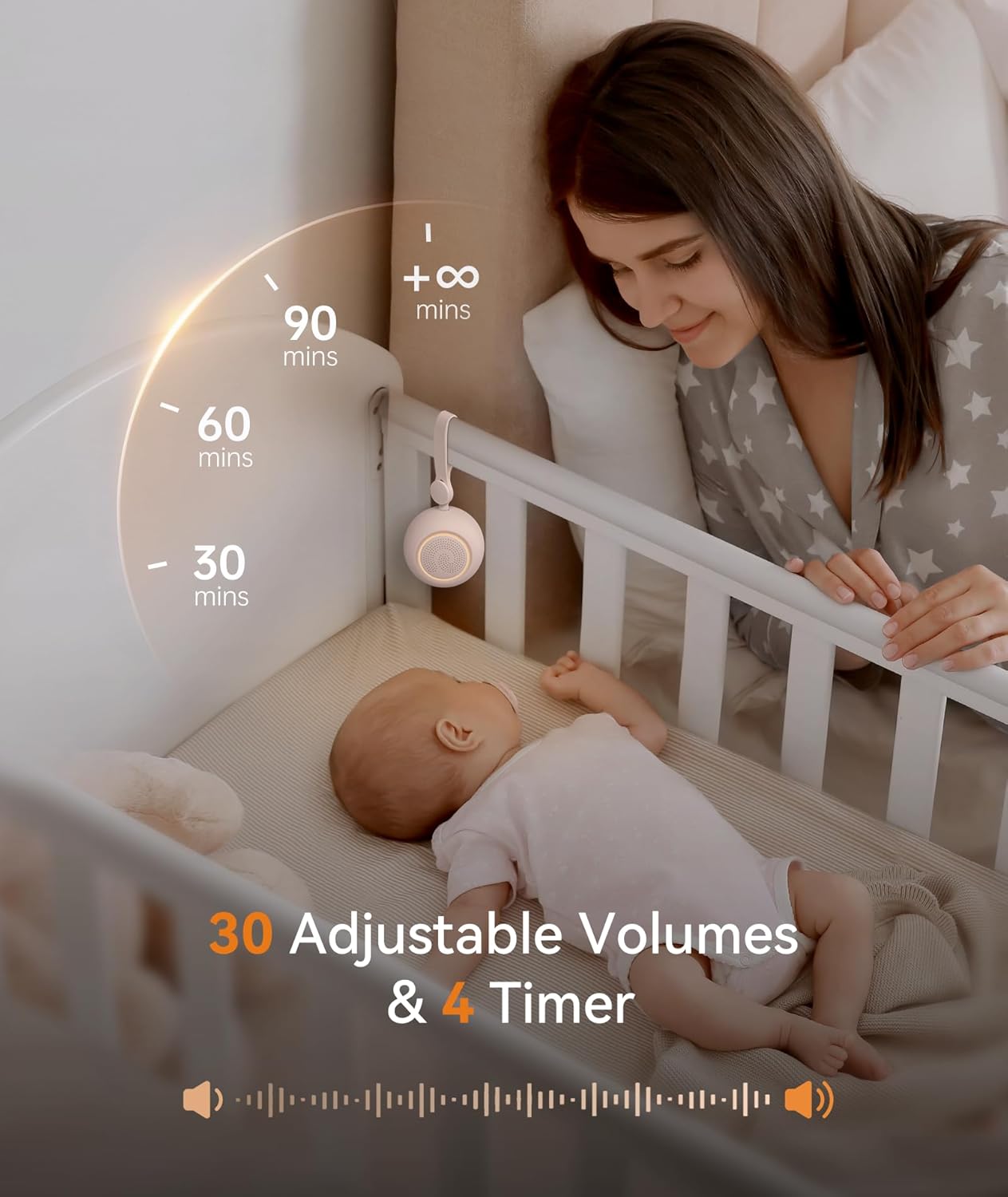 Dreamegg Sleep Lite 1 Portable Baby White Noise Machine with 19 Relaxing Sounds, White Noise Night Light with USB-C Rechargeable 30 Volume 4 Timer, Sound Therapy Sleep Aid Baby, Baby Gift - Image 6