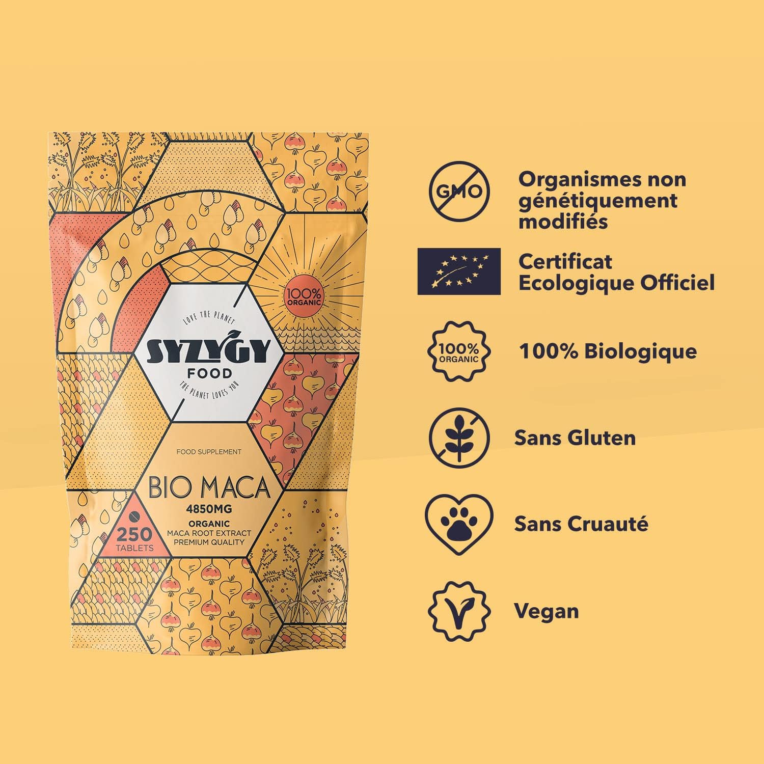 SYZYGY FOOD - Pure Organic Maca Extract from Peru - 250 tablets - 4850mg - Concentration 5:1 - Increases Energy and Vitality - Certified Organic - Made in the EU - Image 3