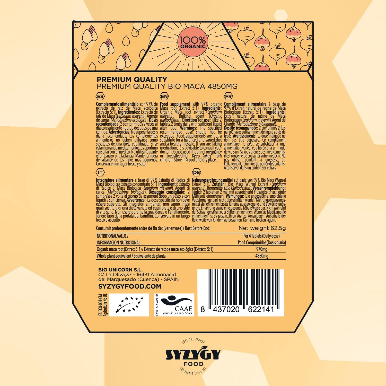 SYZYGY FOOD - Pure Organic Maca Extract from Peru - 250 tablets - 4850mg - Concentration 5:1 - Increases Energy and Vitality - Certified Organic - Made in the EU - Image 5