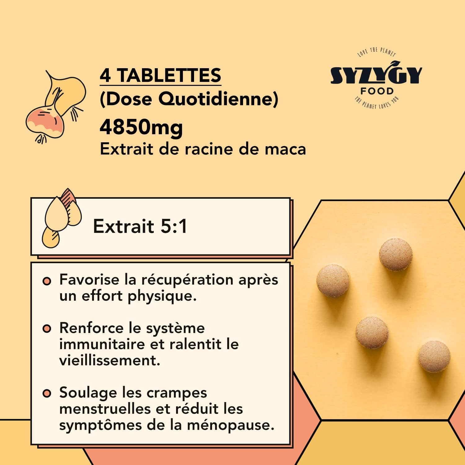 SYZYGY FOOD - Pure Organic Maca Extract from Peru - 250 tablets - 4850mg - Concentration 5:1 - Increases Energy and Vitality - Certified Organic - Made in the EU - Image 6