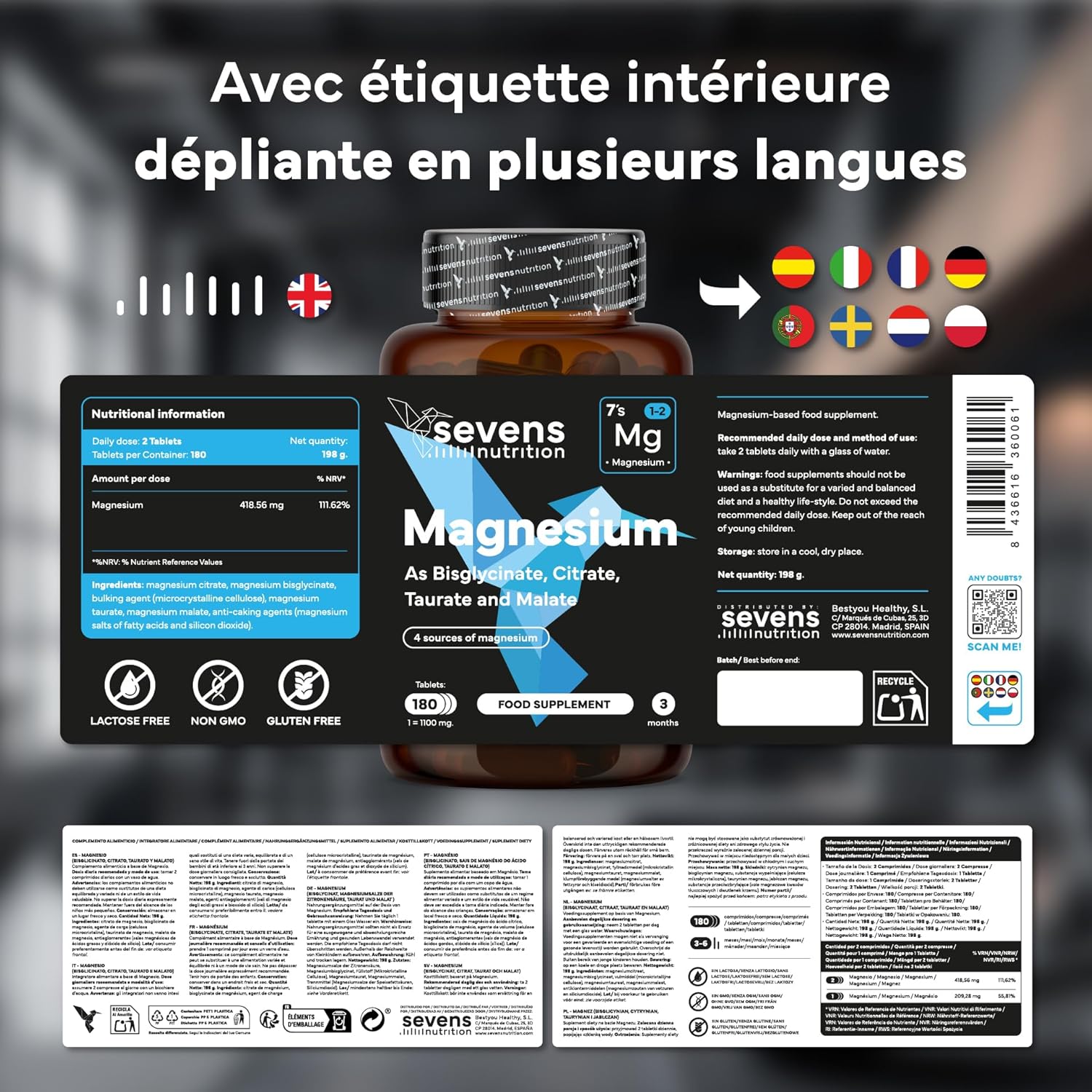 Magnesium Bisglycinate + Citrate + Malate + Taurate - Magnesium Complex 4in1 - 180 Tablets for 6 Months - High Absorption & Superior Quality - Fatigue, Stress, Energy, Muscles - High Dosage - Image 8