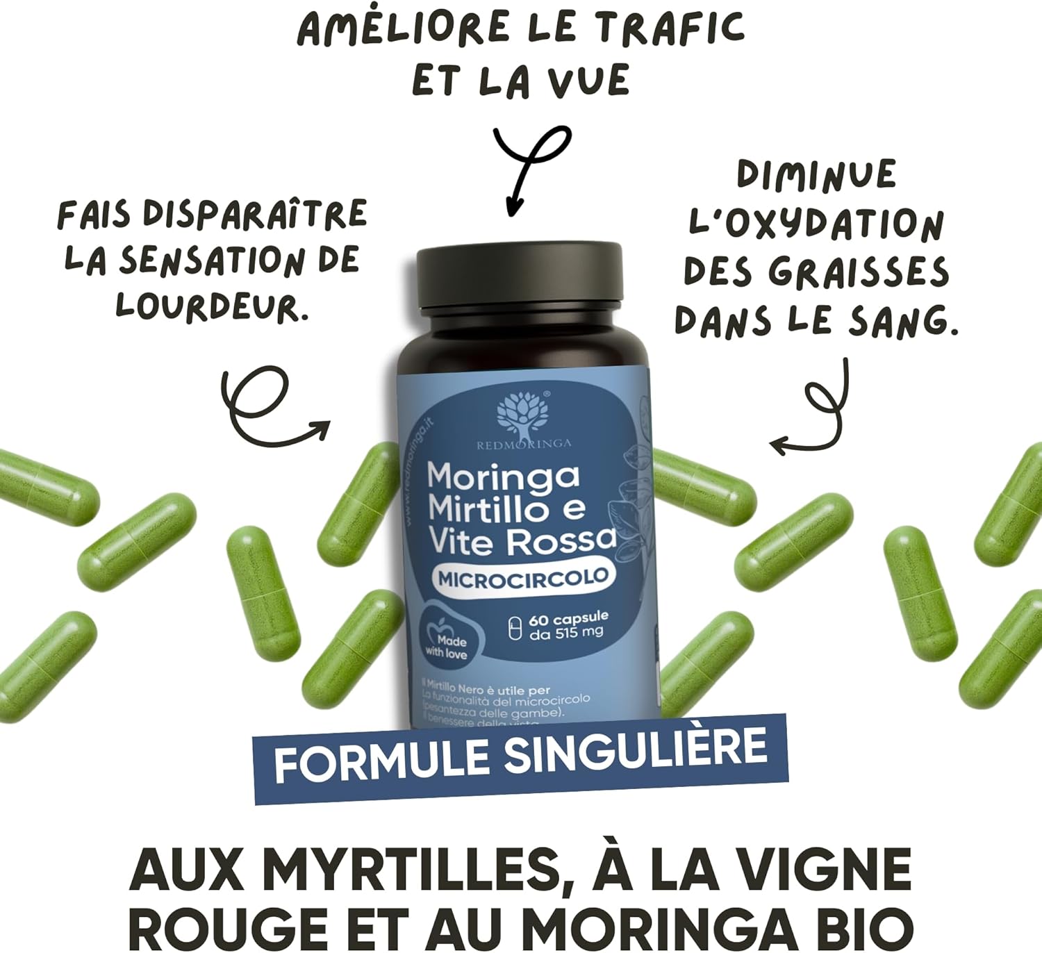 RedMoringa - Anti Heavy Legs & Blood Circulation Supplement - with Moringa and Black Blueberry - Light Legs, Natural Drainage - 100% Natural - 60 Vegetable Capsules - Image 5