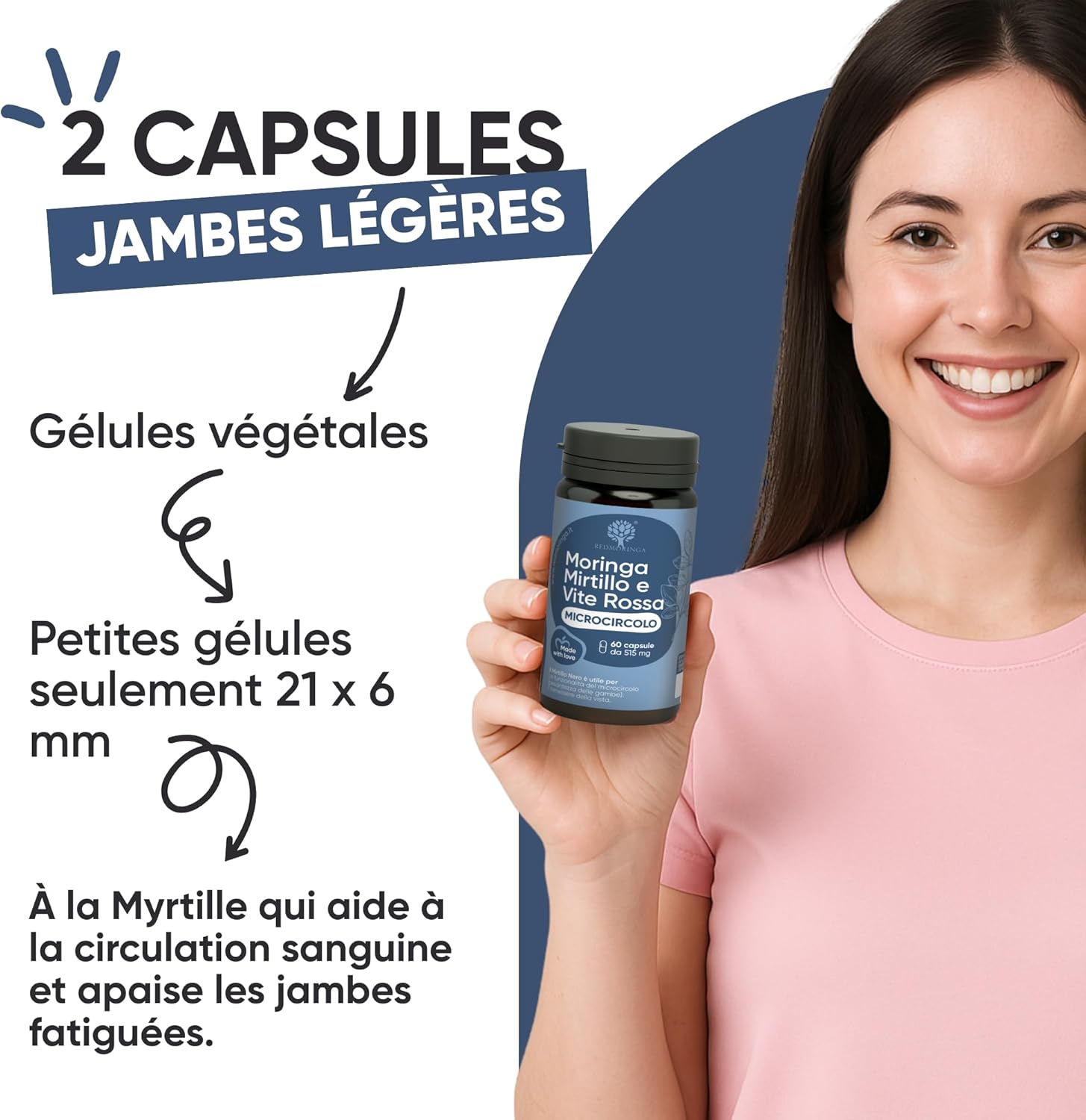 RedMoringa - Anti Heavy Legs & Blood Circulation Supplement - with Moringa and Black Blueberry - Light Legs, Natural Drainage - 100% Natural - 60 Vegetable Capsules - Image 7