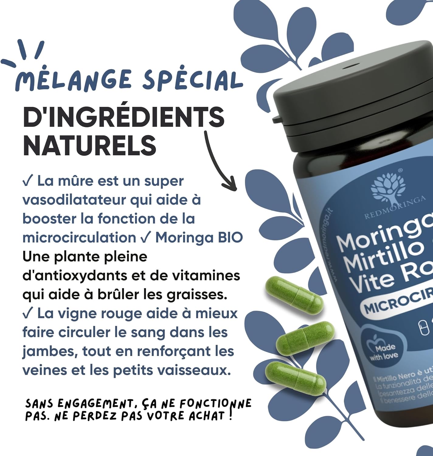 RedMoringa - Anti Heavy Legs & Blood Circulation Supplement - with Moringa and Black Blueberry - Light Legs, Natural Drainage - 100% Natural - 60 Vegetable Capsules - Image 9