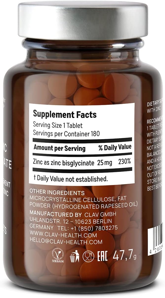Zinc Bisglycinate 25mg - 180 Tablets - High Dosed with 25mg Vegetable Zinc - Natural Zinc Dietary Supplement - Supports the Immune System and Maintains Normal Skin - Image 8