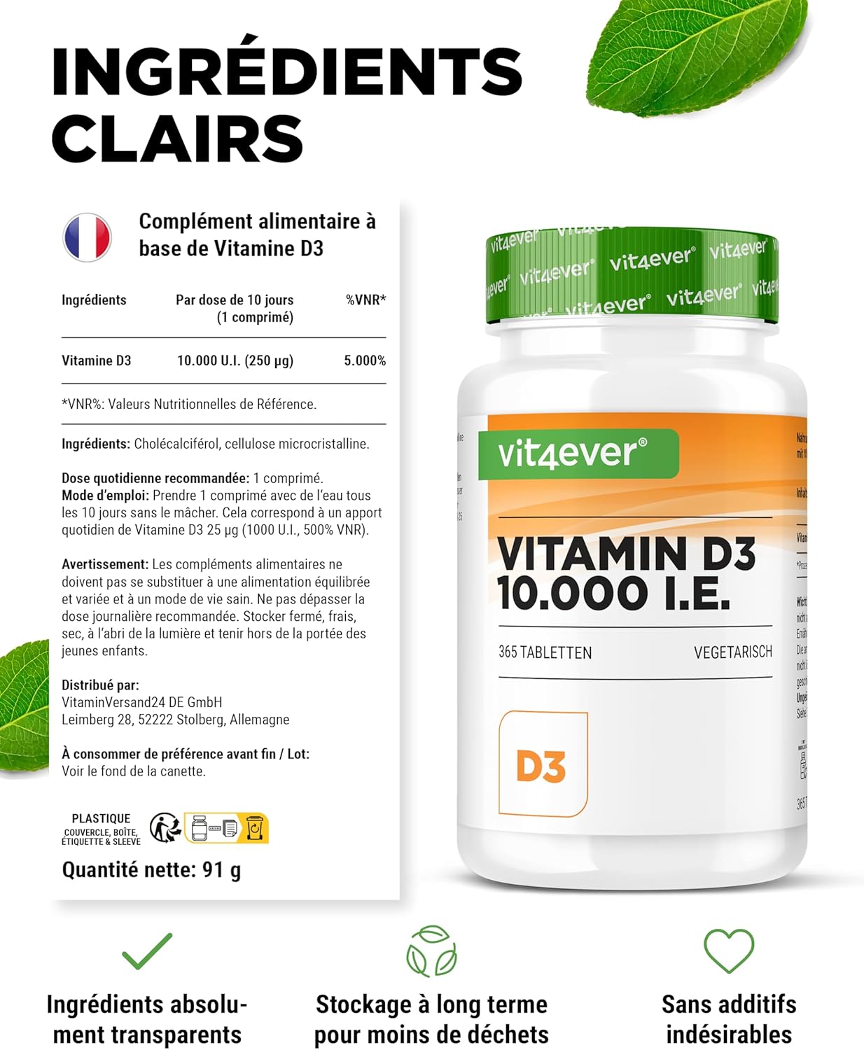Vitamin D3 10.000 I.E. Depot - 365 Tablets - High Dose - Vegetarian - High Purity - 10 Daily Dose 1000 I.E. per Day - Image 6