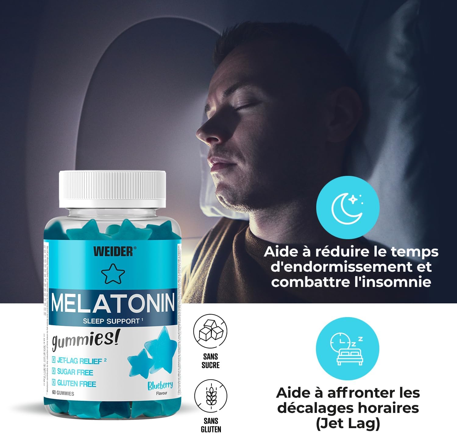 Weider Melatonin Gummies – 1mg Melatonin – Gummies for Better Sleep – Reduced Jet Lag Effects – Gluten Free – Sugar Free - Image 3