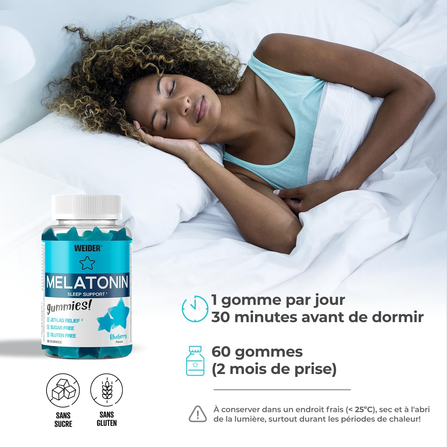 Weider Melatonin Gummies – 1mg Melatonin – Gummies for Better Sleep – Reduced Jet Lag Effects – Gluten Free – Sugar Free - Image 5