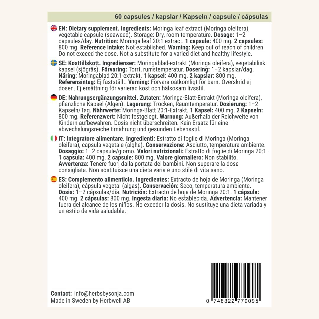 Moringa 400 mg * 60 Capsules - Highly Concentrated Moringa Extract: 20:1 Extract - Vegetable Capsule 400 mg - Vegan Protein Superfood - Natural Energy Boost - Image 3